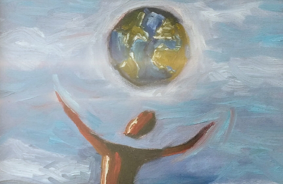 Painting of person and Earth